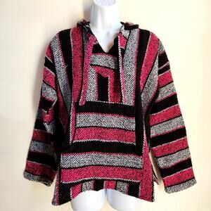 Artytex Pink and Black Pull Over Woven Hoodie Size M Hippie Baja Festival Indie